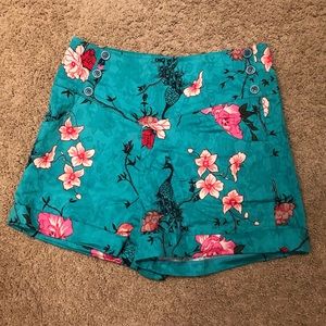 Modcloth High Waisted Teal Floral Shorts
